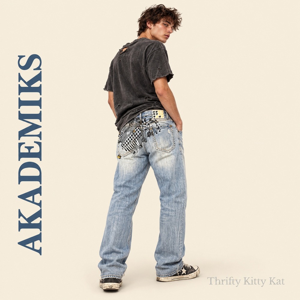 Akademiks True Fit Thrashed Straight Leg Jeans Y2K Hip Hop Light Wash Blue 36x32